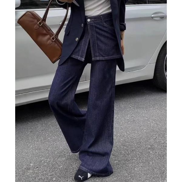 ジーンズ デニム デニムパンツ 「再入荷」「動画あり」スカートレイヤード風ハイウエストフレアデニムパ...