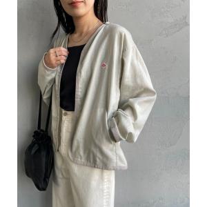 「DANTON」 ノーカラージャケット 36 グレイッシュベージュ レディース