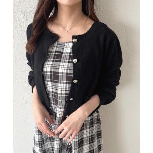 JUNOAH（ジュノア） カーディガン ビジュー釦シャギーノーカラーニット