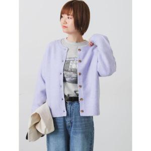 カーディガン ウール混ふわふわクルーネックカーディガン レディース