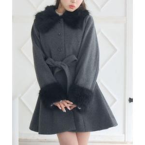 コート アウター 2wayファー襟付リボンコート レディース