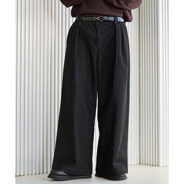 ジーンズ WASH-FAST 2タックセンタープレスデニムスラックス メンズ レディース