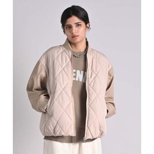 ブルゾン アウター キルト×フェイクレザーブルゾン レディース