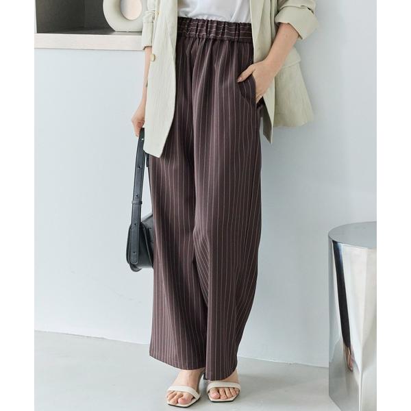 パンツ 「洗える」ウエストシャーリングピンストライプパンツ レディース