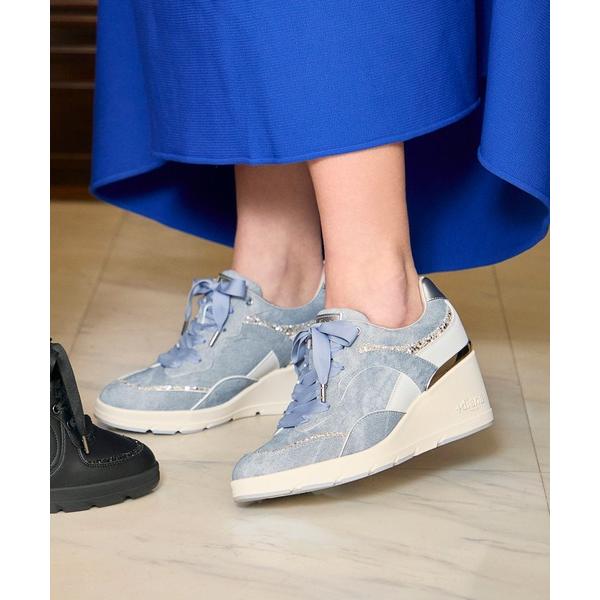 スニーカー 「6cmヒールアップ」ビジュー付きリボンスニーカー レディース