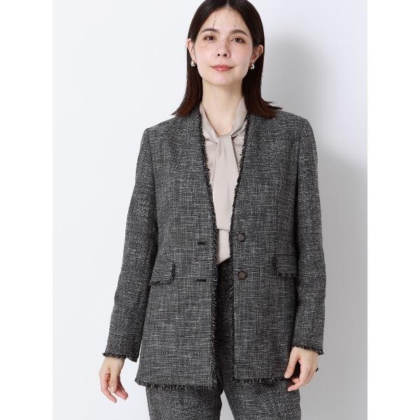 ジャケット ノーカラージャケット ジャケット Vカラー ウォッシャブル ストレッチ スラブシャンブレ...