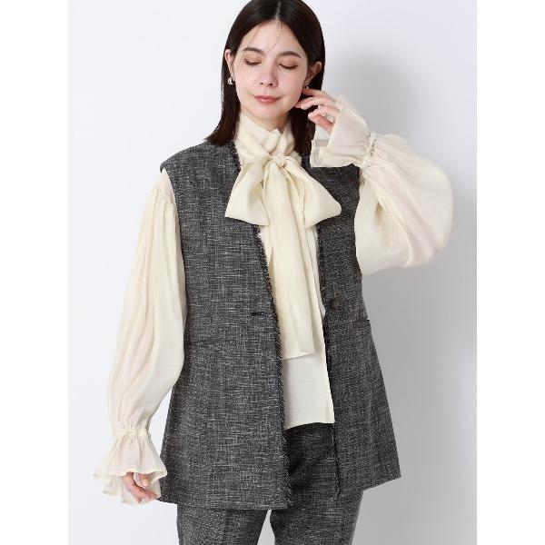 ベスト ジレ ペプラムジレ ウォッシャブル ストレッチ スラブシャンブレー 織柄 anysy レディ...