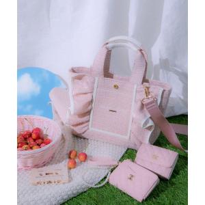 トートバッグ パステルツイードフレームフリルトートバッグ レディース