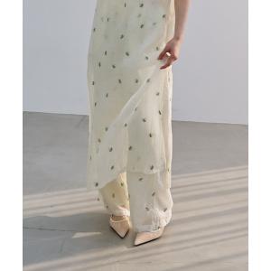 パンツ 小花柄シアーワイドパンツ レディース