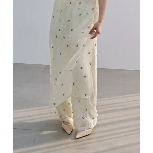 パンツ 小花柄シアーワイドパンツ レディース