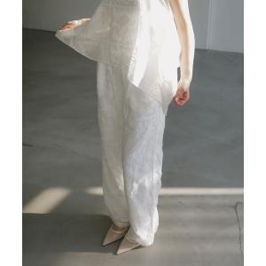 パンツ パッチワーク風刺繍イージーワイドパンツ レディース