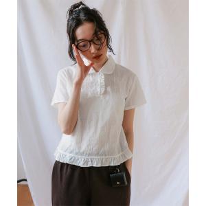 ブラウス シャツ シュシュ付き丸襟ブラウス レディース