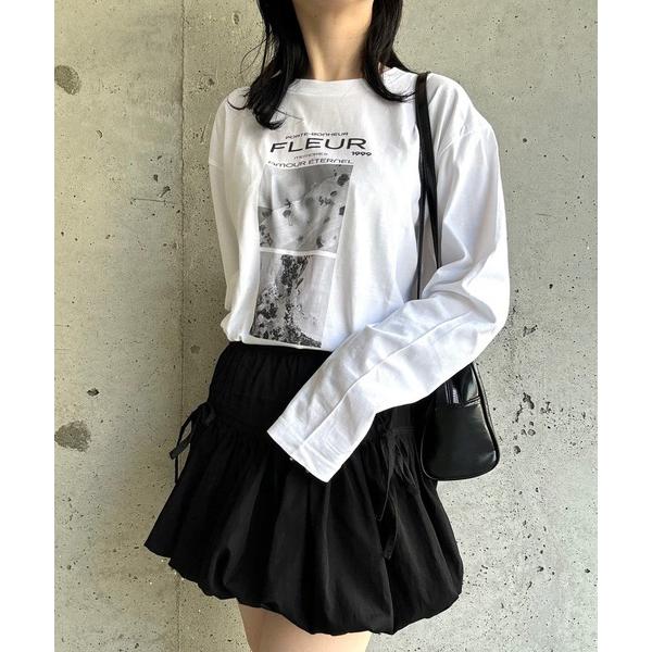 tシャツ モノクロフラワーロンT／長袖Tシャツ レディース