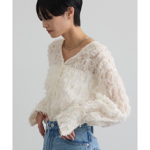 ブラウス シャツ モチーフカットジャガードブラウス レディース