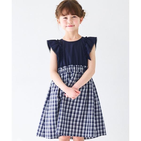 ワンピース 「速乾、接触冷感」「姉妹でお揃い」モノトーンチェックドッキングワンピース（キッズサイズ/...