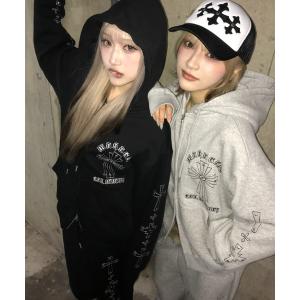 パーカー mahagrid 「mahagrid/マハグリッド」 Cross Studs Zip-Up Hoodie/クロススタッズジップアップパーカー