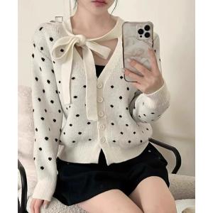 カーディガン フロントリボンドットカーディガン レディース