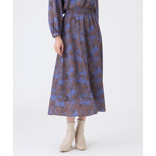 スカート 「ウォッシャブル」エッチングフラワープリントスカート