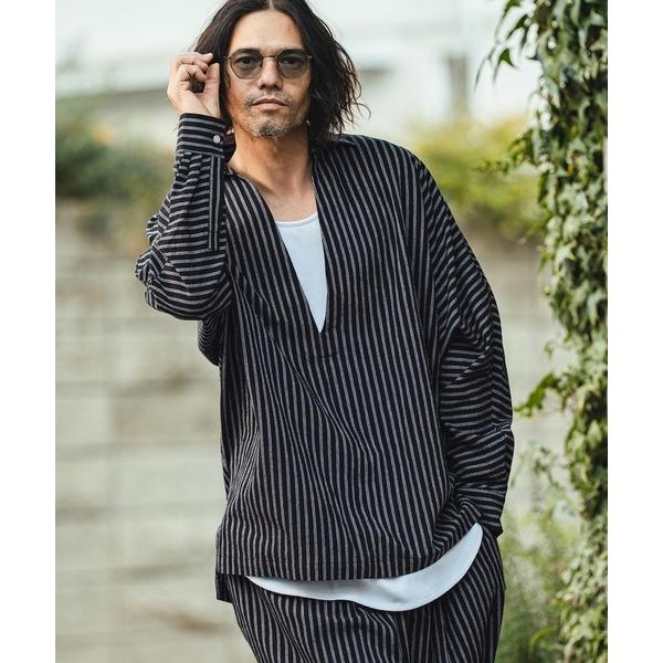 シャツ ms6360- コットンリネンストライプディープスキッパーシャツ(CMB-R0206) メン...