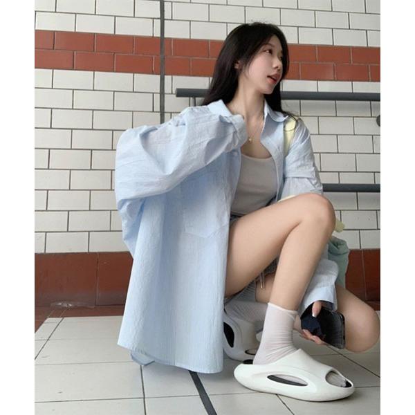 ブラウス シャツ 「Mayree」 ストライプ ビッグシルエット 長袖 シャツ レディース