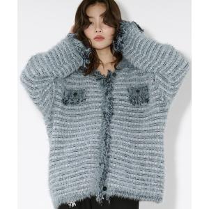 カーディガン tweed knit fringe cardigan ツイードニット襟付きカーディガン レディース