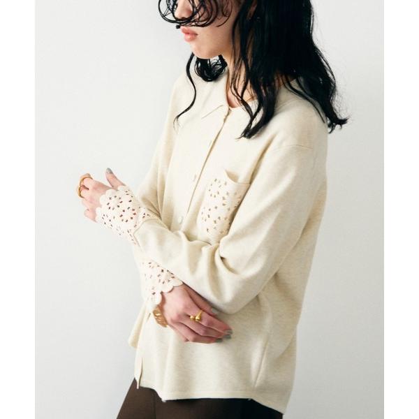 ニット セーター レースディテールニットシャツ レディース