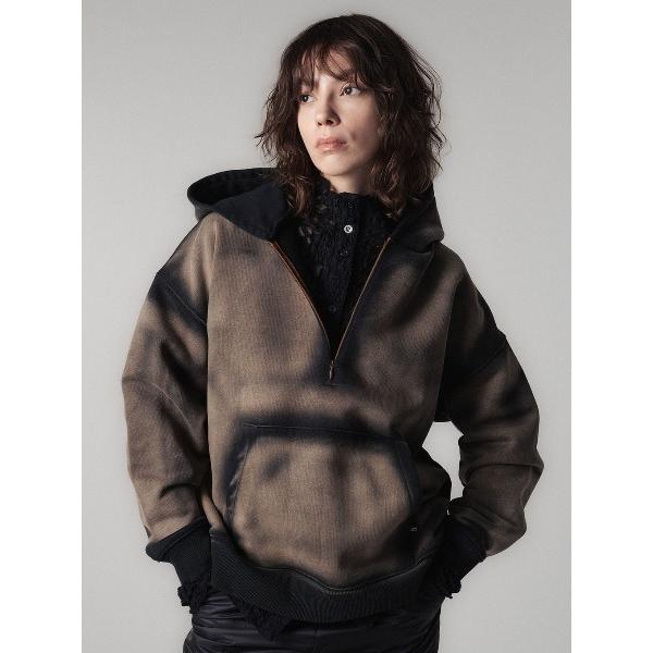 トレーナー スウェット BLEACH DYE HALF ZIP HOODIE レディース