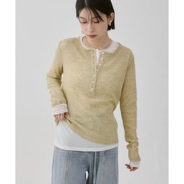 tシャツ ヘンリーネック シアーレイヤードトップス レディース
