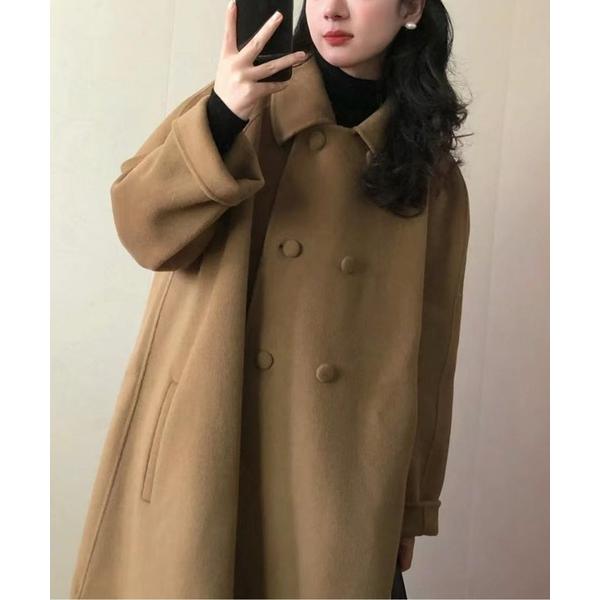コート アウター ダブルボタンウールタッチコート レディース