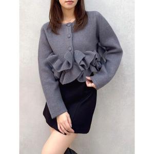 ジャケット ノーカラージャケット ヘムフリルニットジャケット レディース