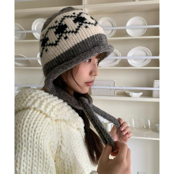 ニット帽 ニットキャップ レディース retro strap knit beanie レディース