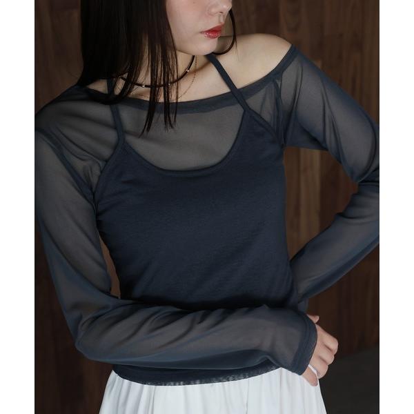tシャツ ホルターネックレイヤードシアートップス レディース
