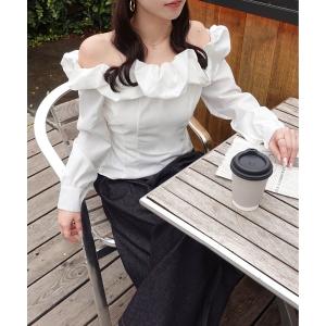 ブラウス シャツ 「2パターン」デザインフリル オフショルブラウス レディース