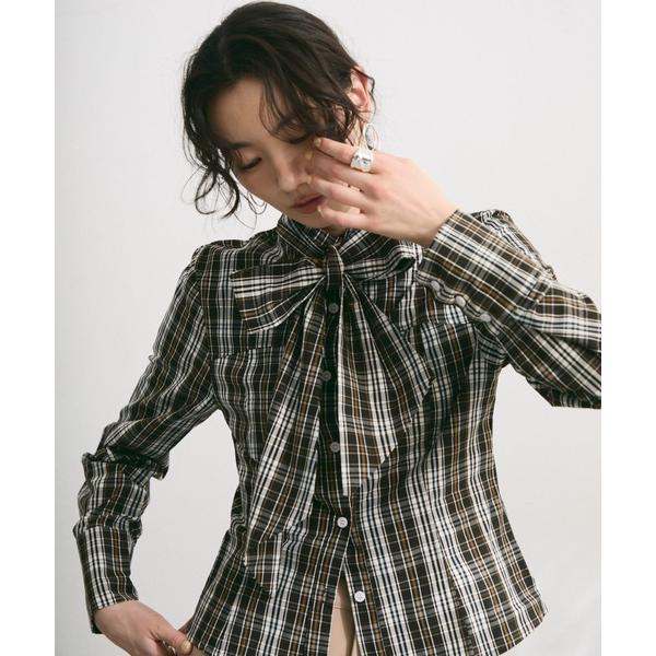 ブラウス シャツ ボウタイチェックシャツ レディース