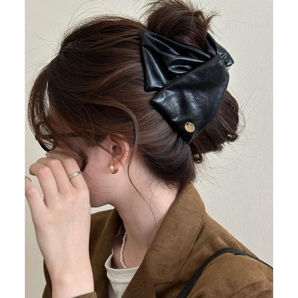 ヘアクリップ フェイクレザーリボンクリップ