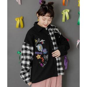ブラウス シャツ ScoLar(スカラー) POP刺繍×チェック柄シャツ レディース