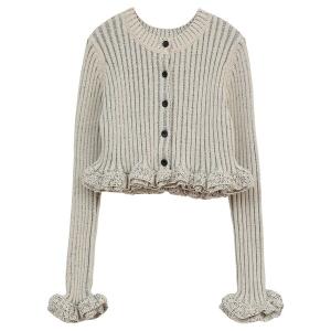 カーディガン 「CLANE/クラネ」W FACE SHORT FRILLED KNIT TOPS/ダブルフェイスショートフリルカーディガン レディース
