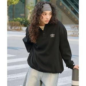 トレーナー スウェット UMBRO/アンブロ 別注 ワンポイントロゴ刺繍 ドロスト ヘンリーネック オーバーサイズ サーマル プルオーバー