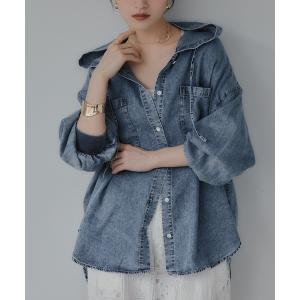 ブラウス シャツ テンセルデニム オーバーサイズ フーディ シャツ レディース