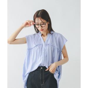 「GLOBAL WORK」 半袖ブラウス LARGE ブルー レディース