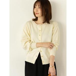 カーディガン 金釦クルーネックカーディガン レディース