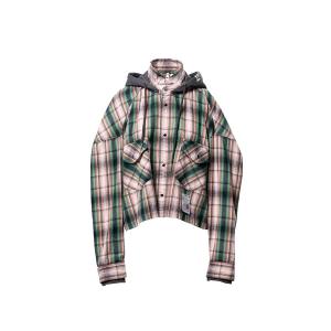 ブラウス シャツ Hoodie Combine Checkered Shirt レディース