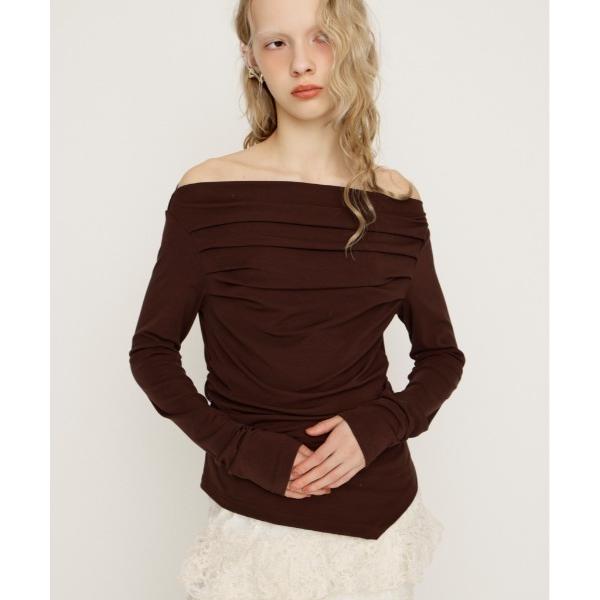 tシャツ 「2026SS新作」OFF SHOULDER TUCK TOPS オフショルダー タック ...