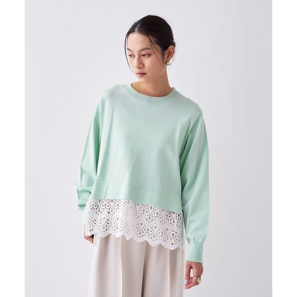 ニット セーター 入学式 「手洗い可」レースドッキングニットプルオーバー レディース