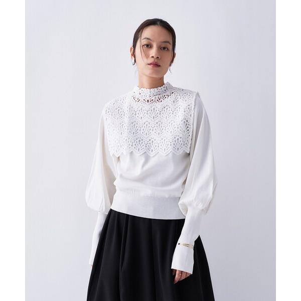 ニット セーター 入学式 「2way／手洗い可」2wayレースパフスリーブニット レディース