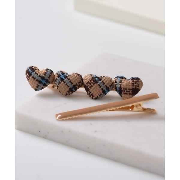 ヘアピン チェック柄ハートヘアピンセット