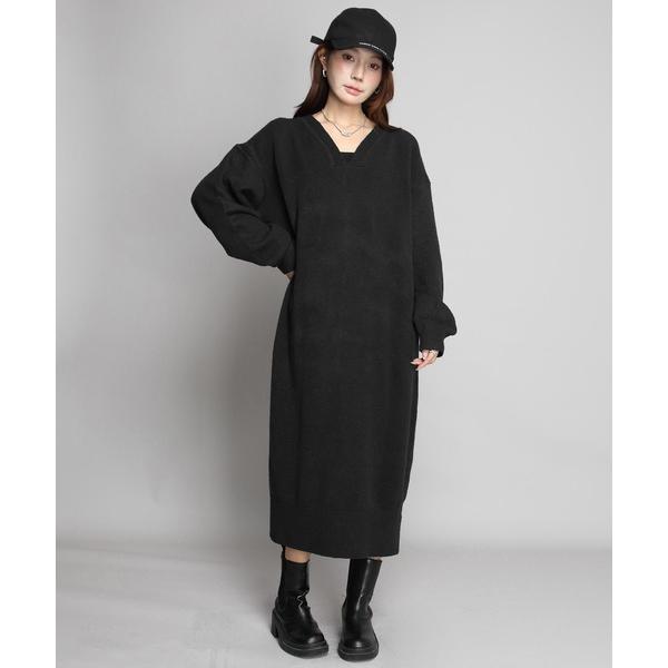 ワンピース Vネックルーズニットワンピース