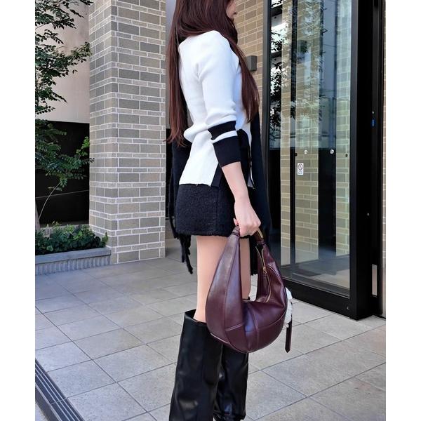 ニット セーター モードバイカラーハイネックトップ レディース