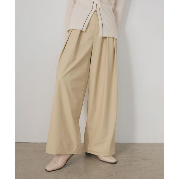 スラックス パンツ ウォッシャブルフェイクレザー2タックパンツ レディース