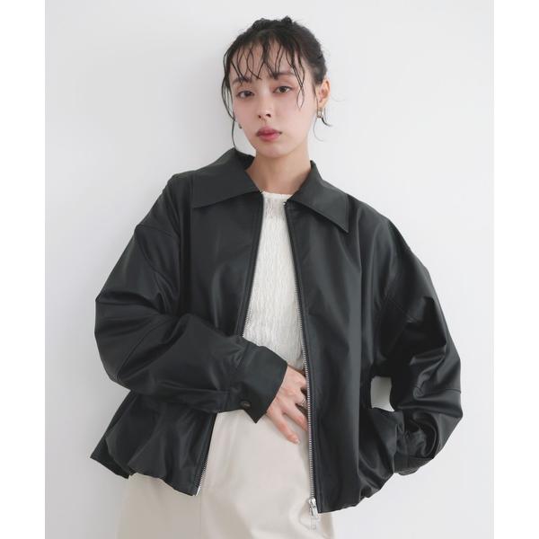 ブルゾン アウター フェイクレザーバルーンジャケット レディース